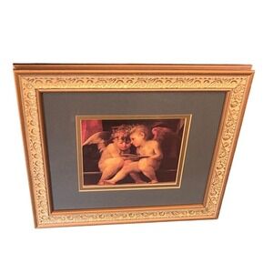 Vintage Two Cherubs Reading Custom Framed Reproduction Picture Art 10" by 12"